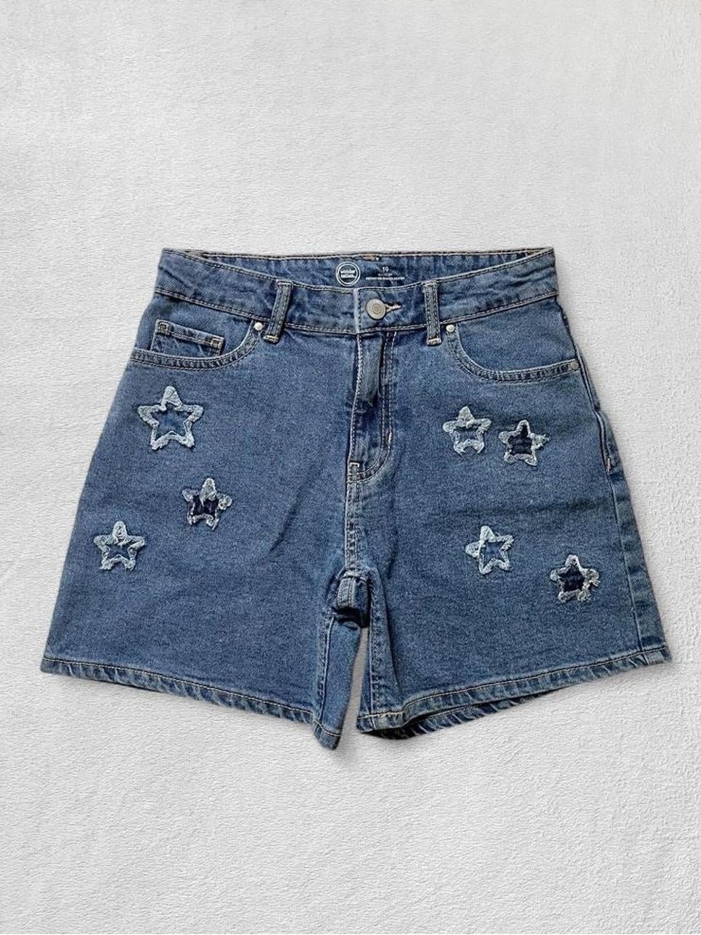 Wonder Nation Medium Blue Star Patch Denim Summer Jean Jort Shorts, Girls’ 10